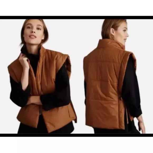 Anthropologie Jackets & Blazers - Anthropologie Pilcro Packable Nylon Brown Puffer Vest Side Ties OS.